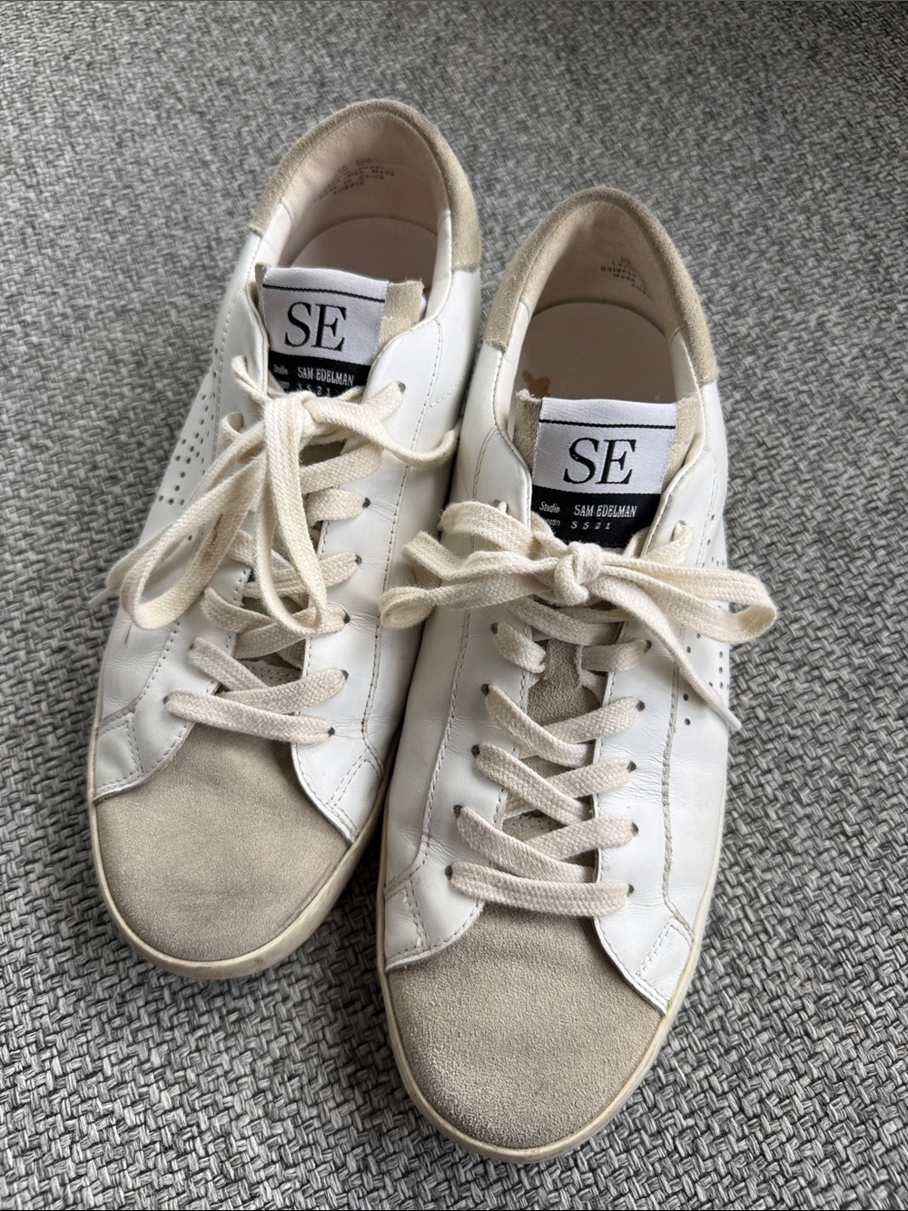 Sam Edelman White & Tan Suede Sneakers